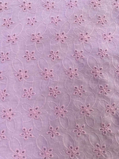 Soft Pink Floral Broderie Anglaise 100% Cotton Fabric - Embroidered Eyelet Cotton Lawn - 58" Wide By The Metre