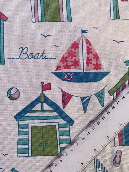 Nautical Beach Huts & Boats Cotton Linen Viscose Fabric - 56" Wide, £5.99 per Metre