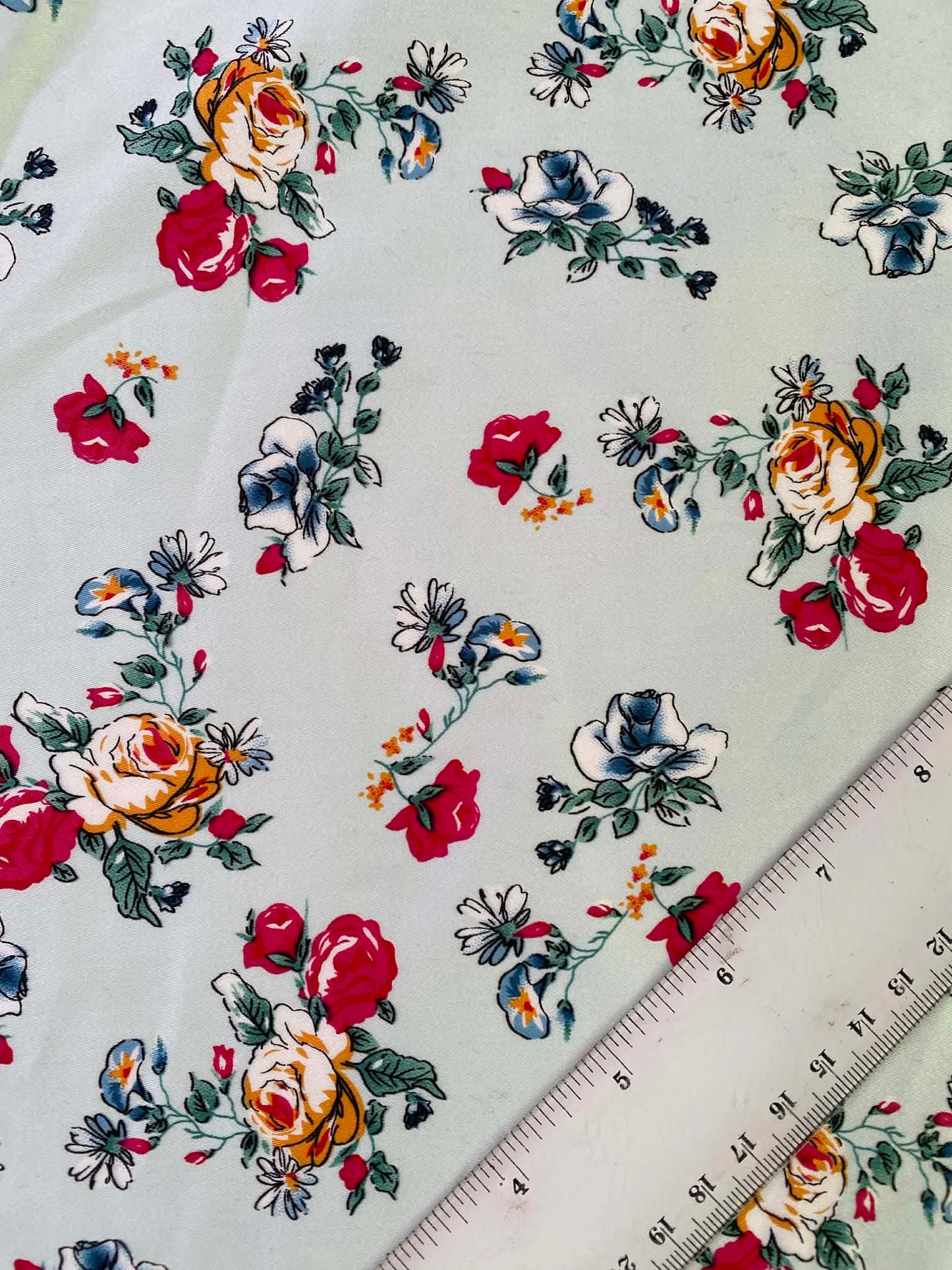 Floral Cotton Sateen Fabric - Mint/Pink/Green/Mustard - 58" Wide - Luxury Dressmaking Material - £3.99/m