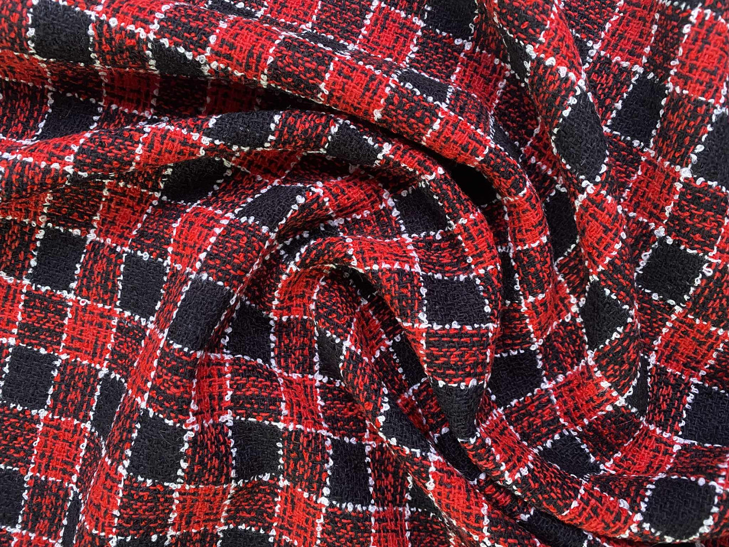 Poly Boucle - Red/Black/White - 60"Wide - Sold By The Metre