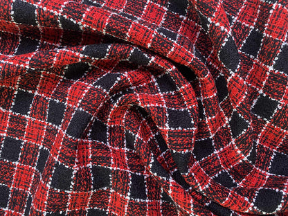 Poly Boucle - Red/Black/White - 60"Wide - Sold By The Metre