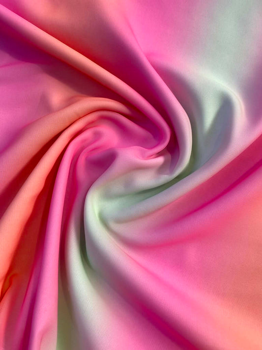 Rainbow Ombré Chiffon Fabric - Pink, Green & Orange Gradient - 57" Wide - Lightweight & Sheer - £2.50/m