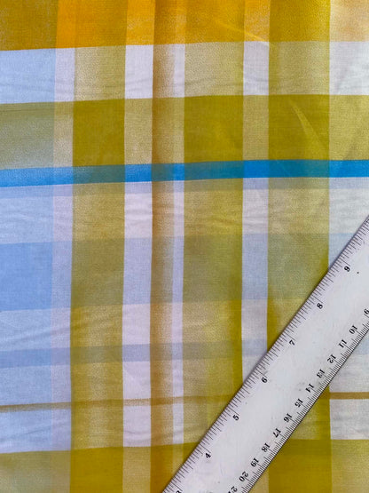 Mustard & Blue Plaid Spanish Silk Fabric – 54" Wide (£3.99/m)