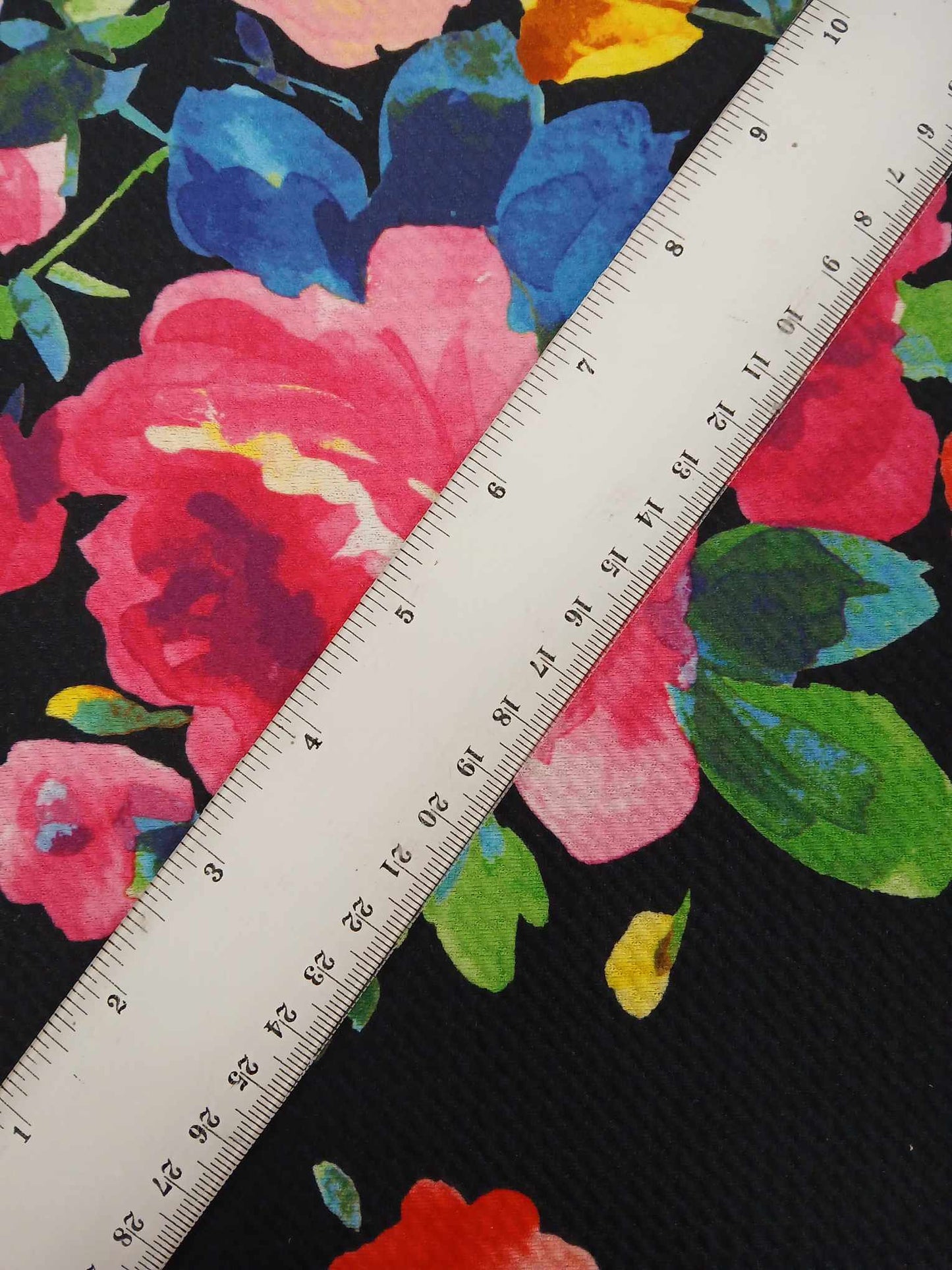 Scuba Waffle - Floral - Black/Red/Pink/Yellow - 59" Wide - Sold By the Metre