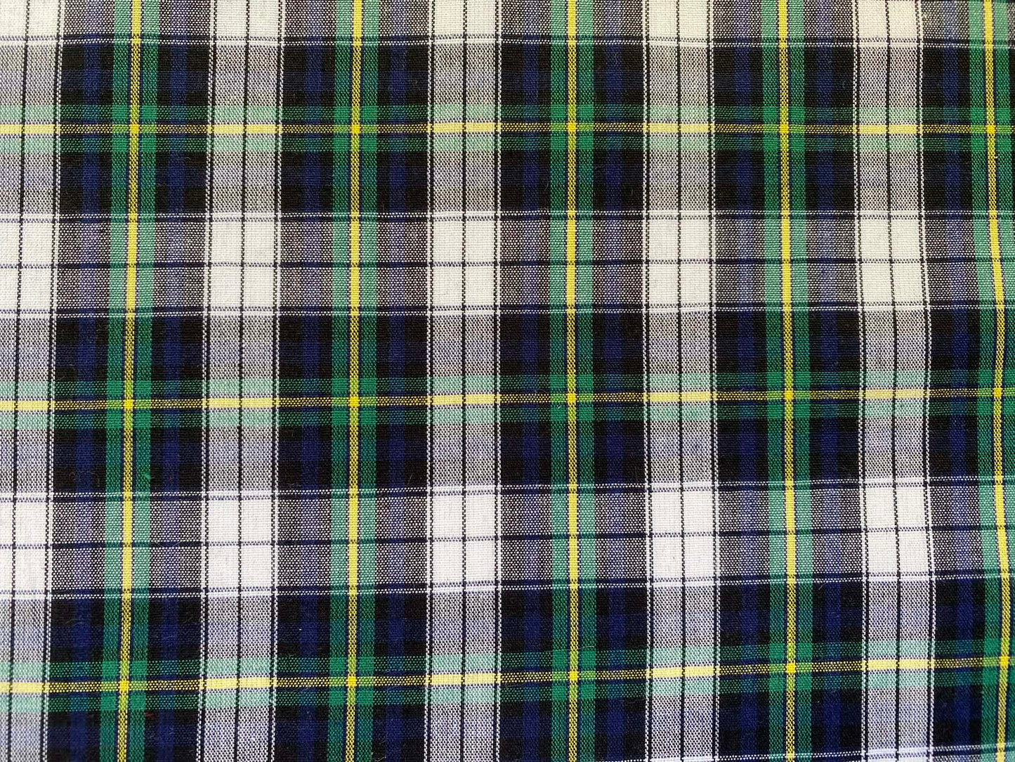 100% Cotton Tartan - Navy/Green/Yellow/White - 59"Wide - Sold By The Metre