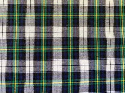 100% Cotton Tartan - Navy/Green/Yellow/White - 59"Wide - Sold By The Metre