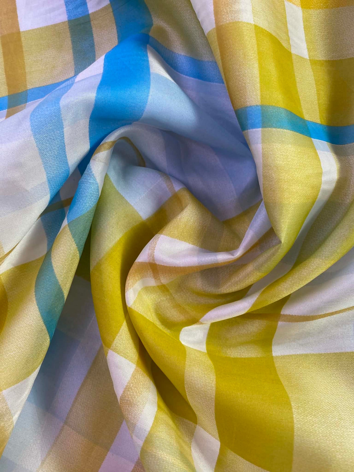 Mustard & Blue Plaid Spanish Silk Fabric – 54" Wide (£3.99/m)