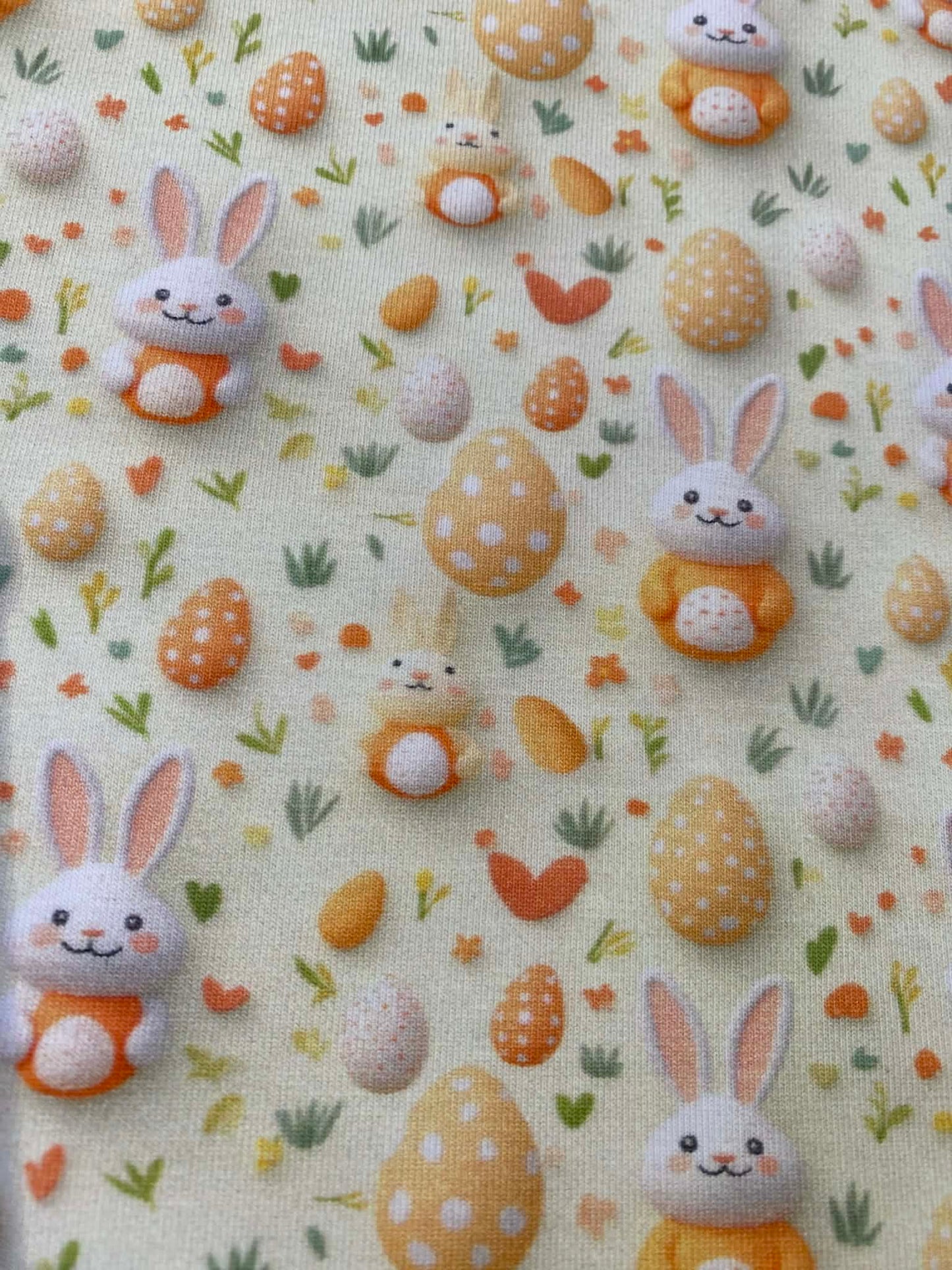 Little Johnny Easter Bunnies Cotton Jersey - 58" Wide - 95% Cotton 5% Lycra - Cream & Orange