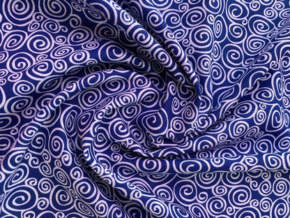 Navy and White Swirl Print 100% Cotton Fabric - 44/45" Wide - By The Metre
