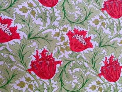 William Morris Inspired Floral 100% Cotton Fabric - Pink Tulip & Sage Acanthus Trail - 44/45" Wide By The Metre