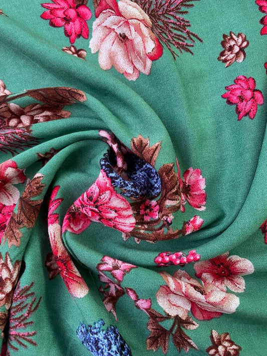Viscose - Green/Pink/Blue/Brown - 57" Wide - Sold By The Metre