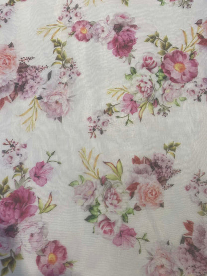 Organza Floral - Pink/White/Green/Yellow - 57"Wide - Sold By The Metre