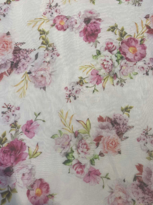 Organza Floral - Pink/White/Green/Yellow - 57"Wide - Sold By The Metre