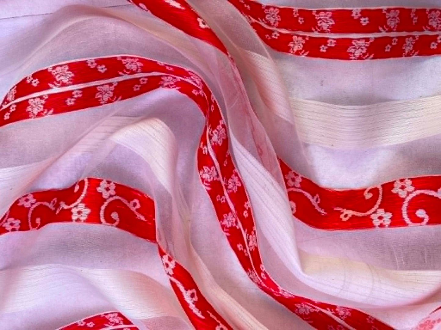 Cotton Organza - Red/White/Cream - 63" Wide - Sold by the Metre