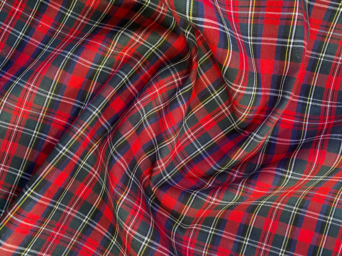 100% Cotton Tartan - Red/Green/Blue/Yellow/White - 59"Wide - Sold By The Metre