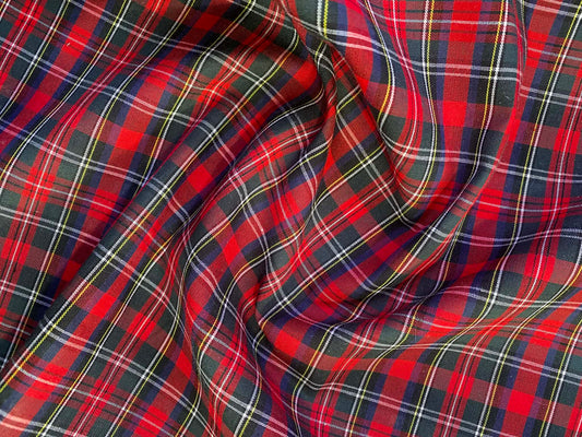 100% Cotton Tartan - Red/Green/Blue/Yellow/White - 59"Wide - Sold By The Metre