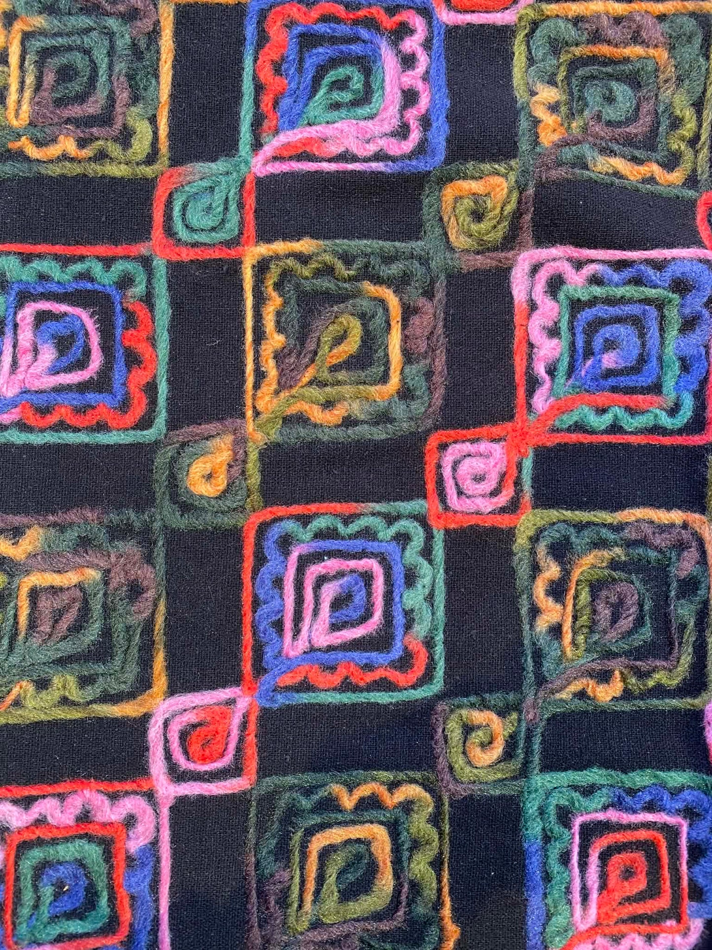 Embroidered Washable Wool - Black/Blue/Pink/Orange - 59"Wide - Sold By The Metre