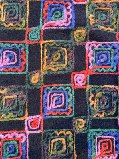 Embroidered Washable Wool - Black/Blue/Pink/Orange - 59"Wide - Sold By The Metre