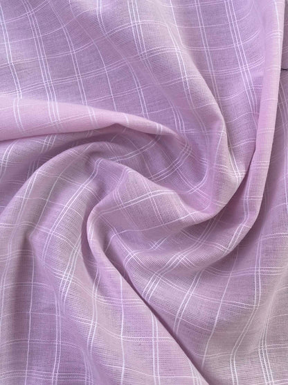 Soft Pastel Pink Windowpane Check 100% Cotton Fabric - Lightweight Textured Voile - 58" Wide By The Metre