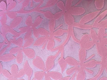 Soft Pink Floral Cotton Burnout Fabric - 58" Wide - Semi-Sheer Textured Dressmaking Material No Stretch - £2.99/m