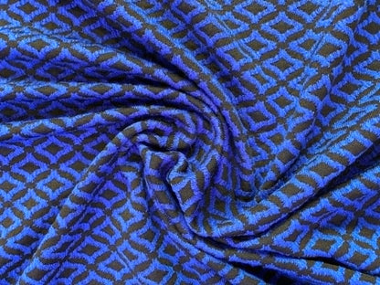 Black & Blue Geometric Jacquard Ponte Roma Fabric - 62" Wide - Double Knit Stretch Jersey - £2.99/m