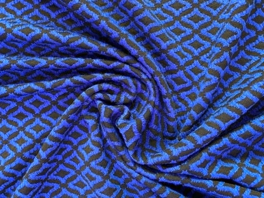 Black & Blue Geometric Jacquard Ponte Roma Fabric - 62" Wide - Double Knit Stretch Jersey - £2.99/m