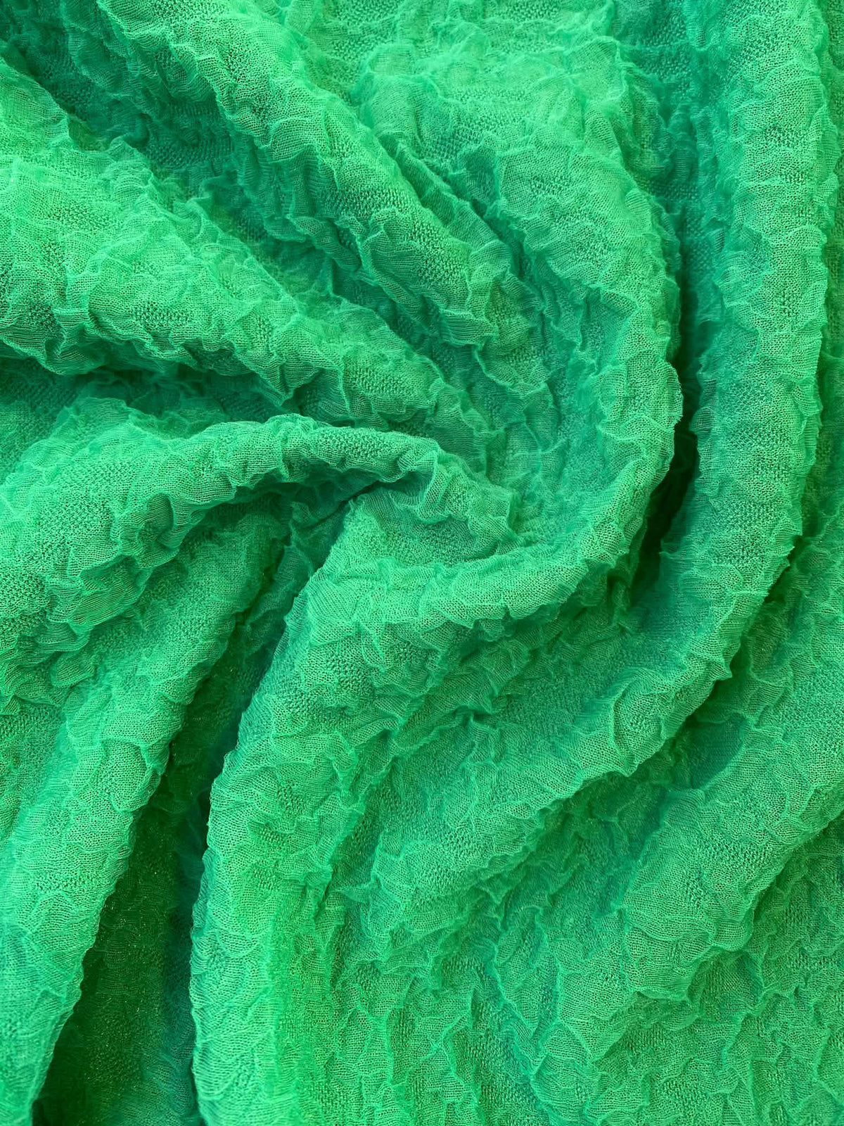 Emerald Green Crinkle Stretch Fabric - 92% Polyester 8% Spandex, 62" Wide