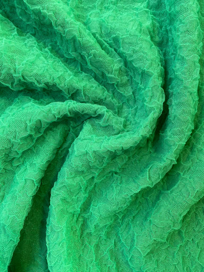 Emerald Green Crinkle Stretch Fabric - 92% Polyester 8% Spandex, 62" Wide