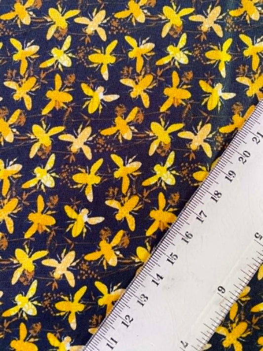 Black & Gold Artistic Bumblebee 100% Cotton Fabric - Botanical Meadow - 44" Wide By The Metre