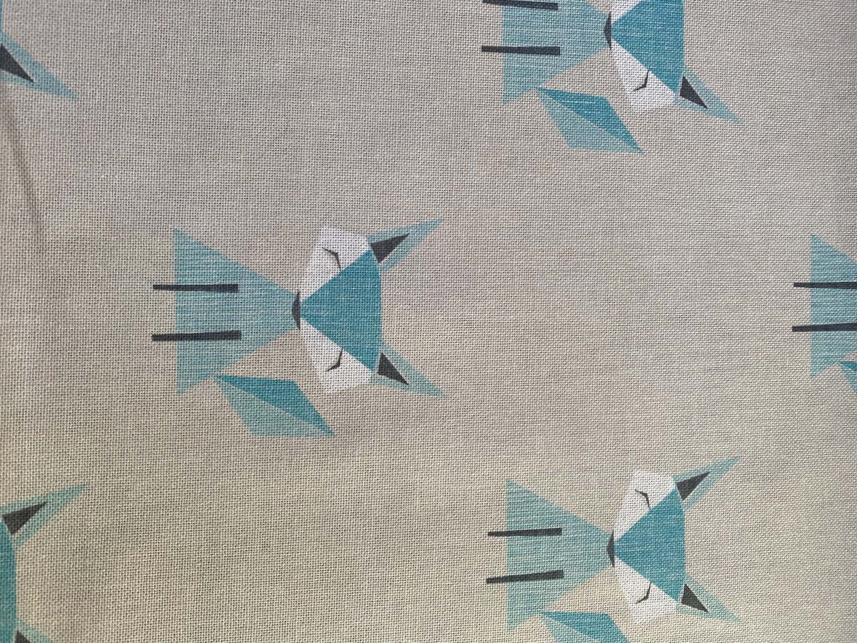 Little Foxes Geometric Canvas Fabric - Blue, Grey & Beige, 56" Wide - £5.99 per Metre