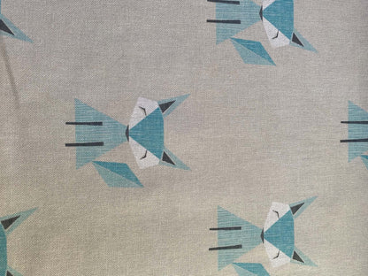 Little Foxes Geometric Canvas Fabric - Blue, Grey & Beige, 56" Wide - £5.99 per Metre