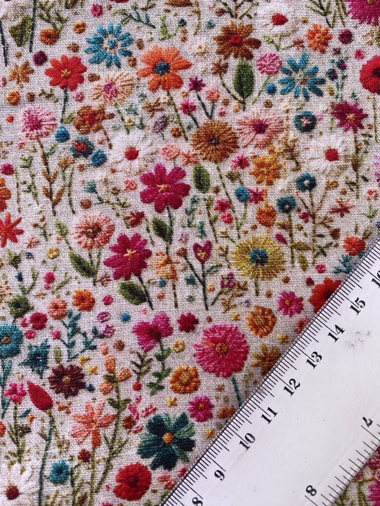 100% Cotton - Beige/Pink/Teal/Orange - 44" Wide - Sold By The Metre
