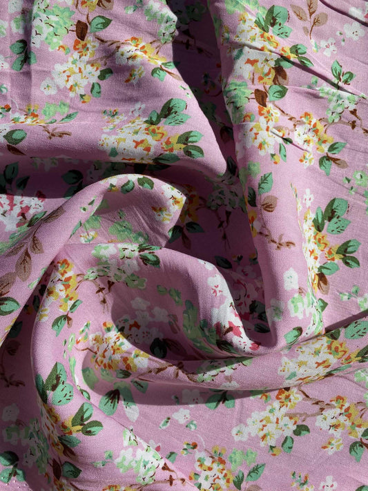 Viscose - Pink/Green/Yellow/White - 57"Wide - Sold By The Metre