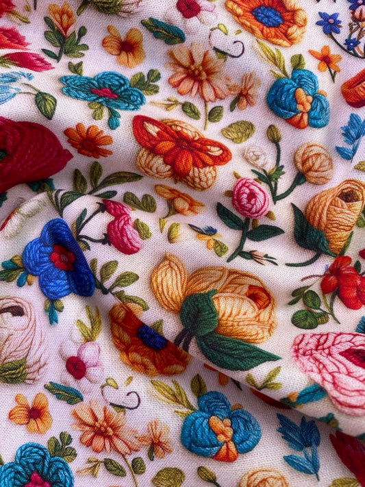 100% Cotton - Cream/Pink/Yellow/Blue - 44" Wide - Sold By The Metre