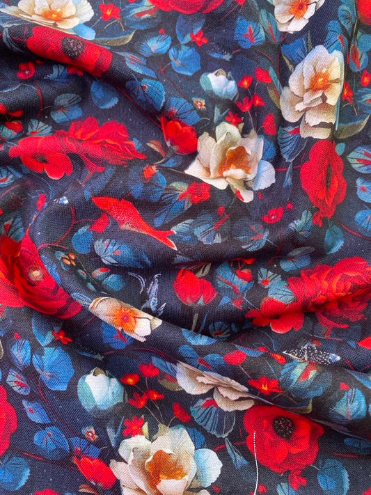 100% Cotton - Navy/Red/Cream - 44" Wide - Sold By The Metre