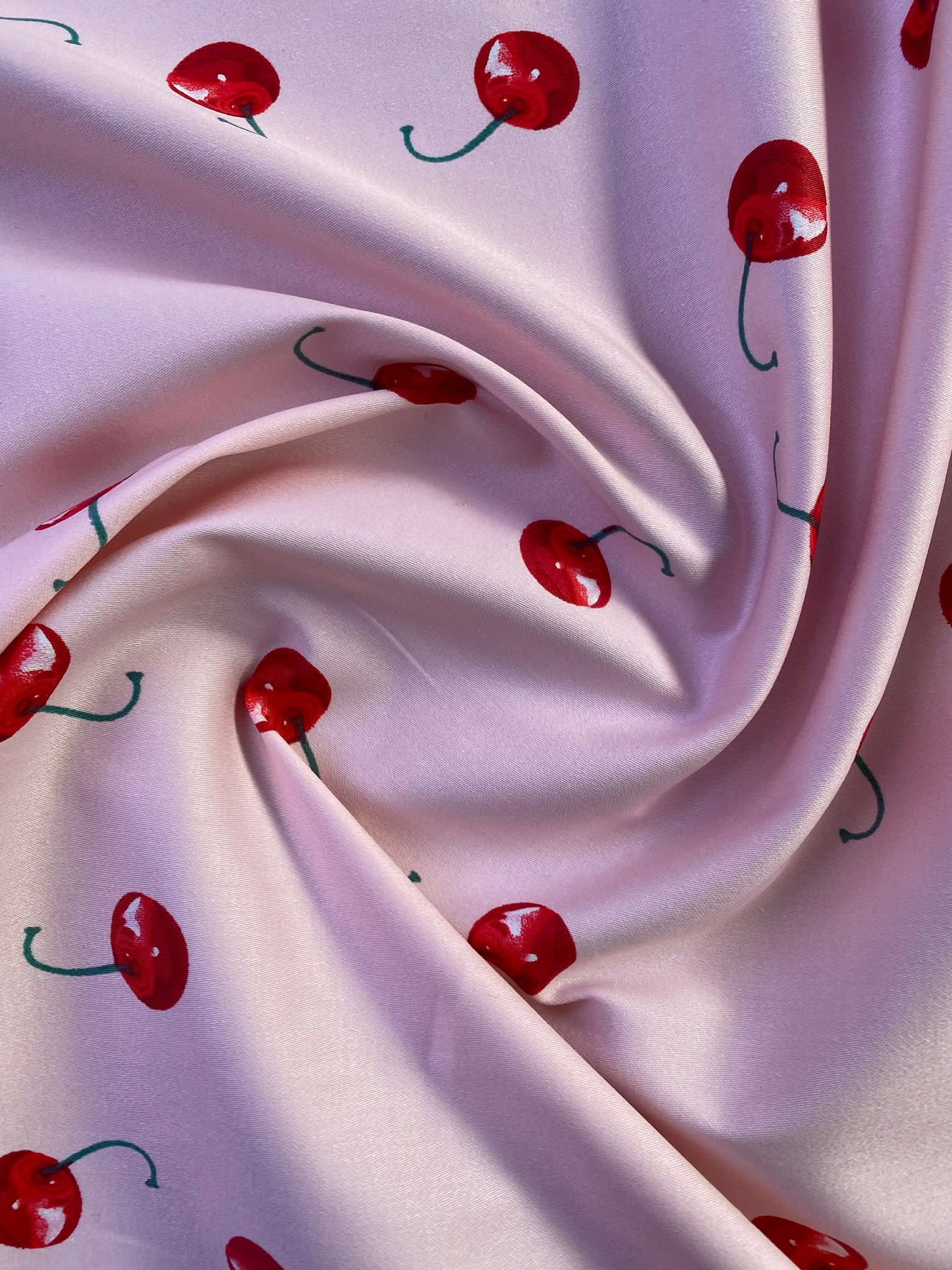 Cotton Spandex - Cherries - Pink/Red/Green - 58"Wide - Sold By The Metre