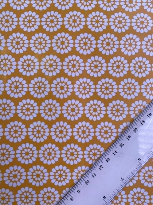 Mustard & Orange Retro Floral PU Table Covering - 55" Wide - Wipe Clean - Water Resistant - £1.99/m