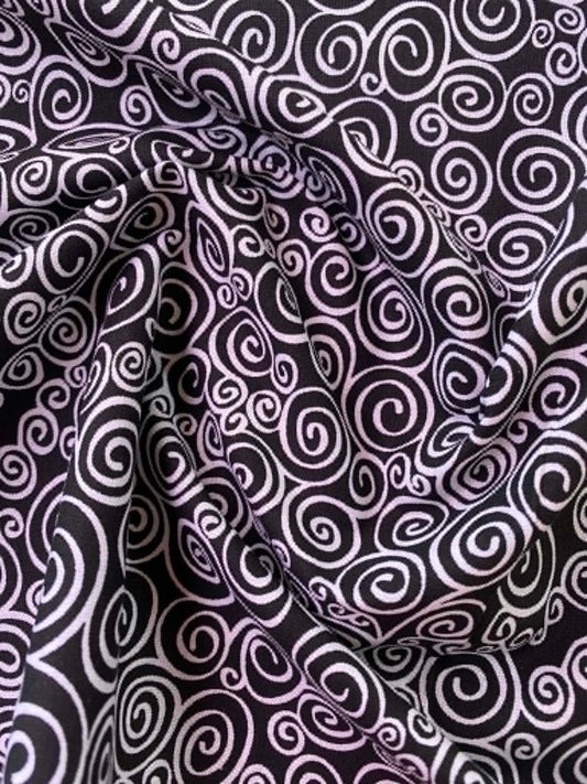 Black and White Swirl Print 100% Cotton Fabric - 44/45" Wide - By The Metre