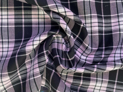 Poly Viscose - Check - Baby Pink/Black/White - 57"Wide - Sold By The Metre