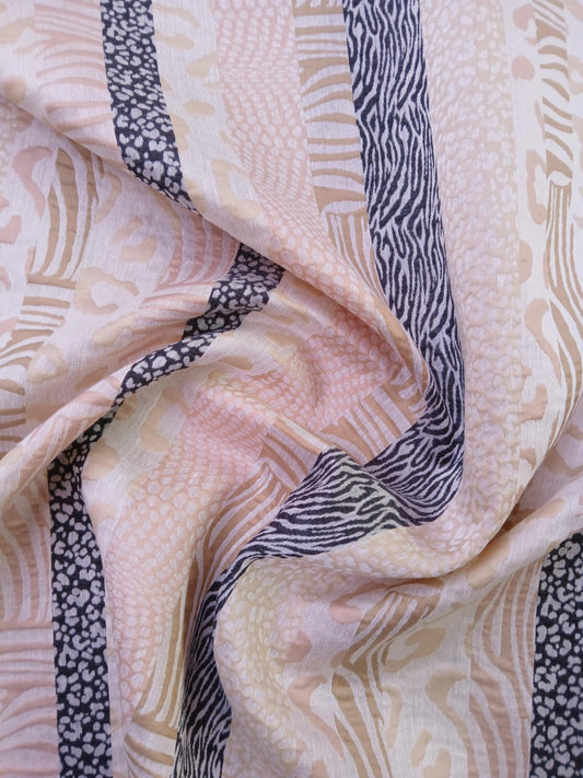 Poly Viscose Jacquard - Cream/Beige/Peach/Black - 65" Wide - Sold By The Metre