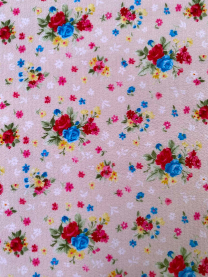 Ditsy Floral Bubble Crepe Fabric - 61" Wide - Cream, Red, Blue & Yellow Textured Dressmaking Material No Stretch - £2.25/m