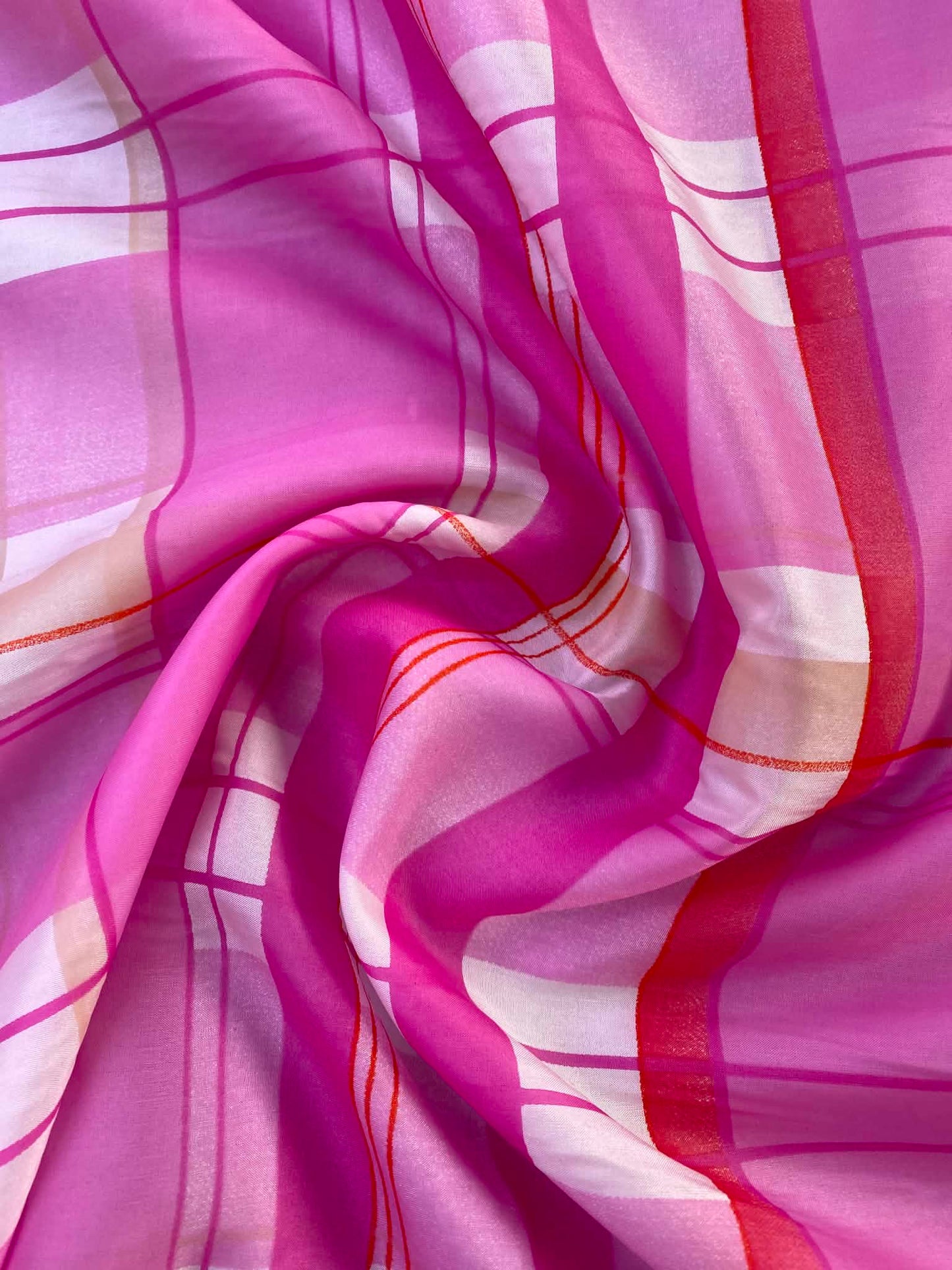 Magenta Pink & Red Plaid Spanish Silk Fabric – 54" Wide (£3.99/m)
