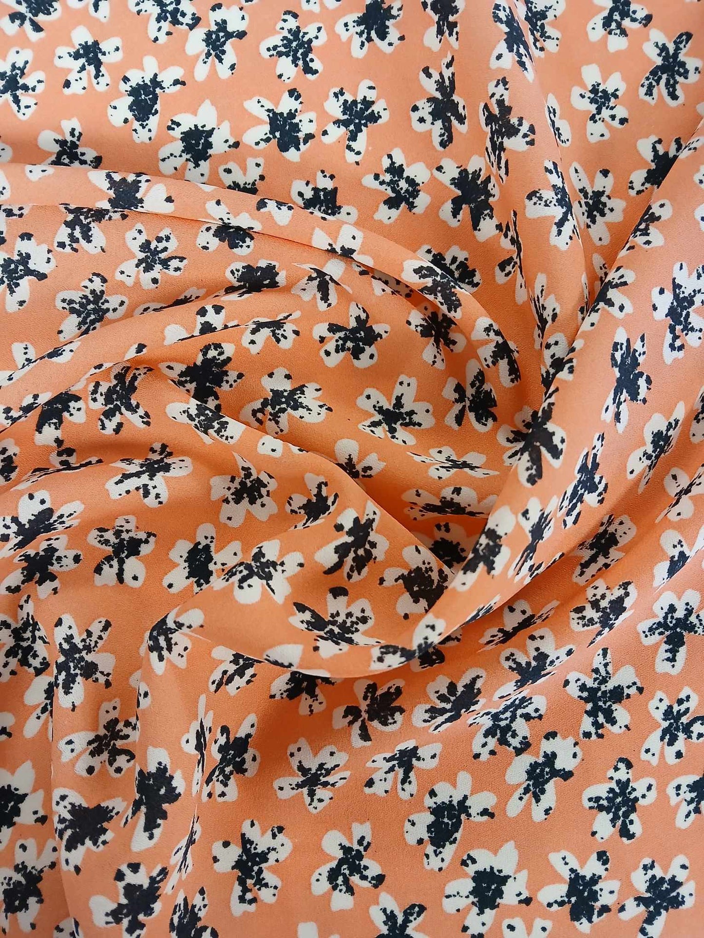 Chiffon - Peach/Black/Cream - 58" Wide - Sold By The Metre