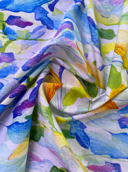 Soft Lilac Abstract Watercolor Botanical Leaf 100% Cotton Lawn Fabric - Premium Dressmaking Fabric - Extra Wide 57" By The Metre