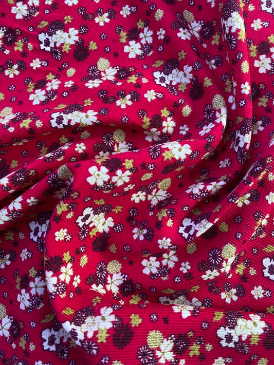 Printed Needlecord 100% Cotton - Pink/Green/Plum/White - 44"Wide - Sold By The Metre