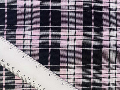 Poly Viscose - Check - Baby Pink/Black/White - 57"Wide - Sold By The Metre