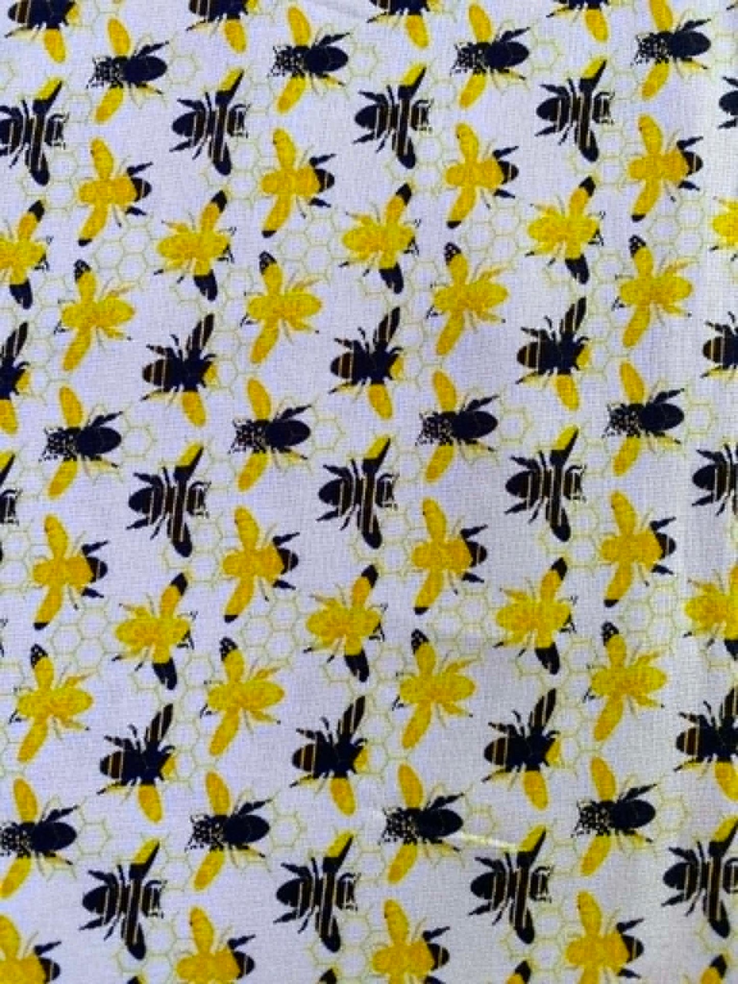White Honeycomb & Bumblebee 100% Cotton Fabric - Bee Garden - 44" Wide By The Metre