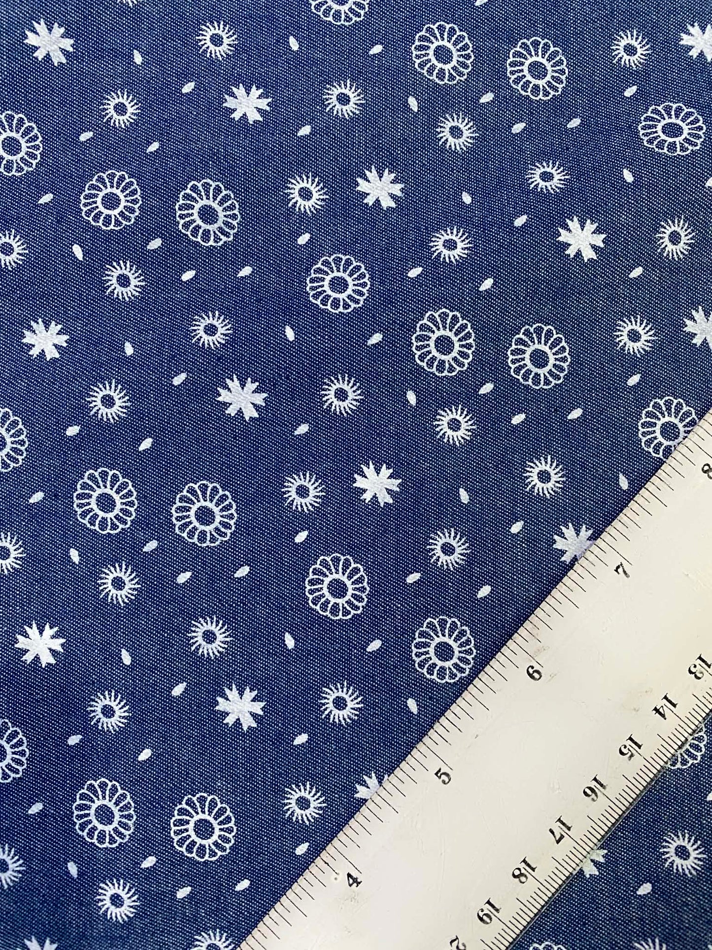 100% Cotton Denim/Chambray - Navy/White - 60"Wide - Sold By The Metre