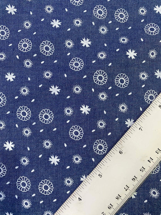 100% Cotton Denim/Chambray - Navy/White - 60"Wide - Sold By The Metre