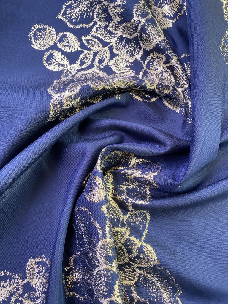 Brocade - Navy/Gold - 63" Wide - Sold By The Metre